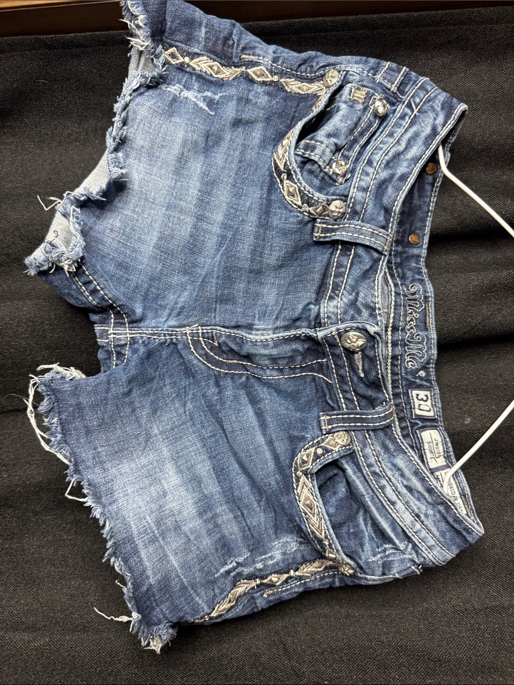 Miss Me Embroidered Distressed Denim Cutoff Shorts - Blue